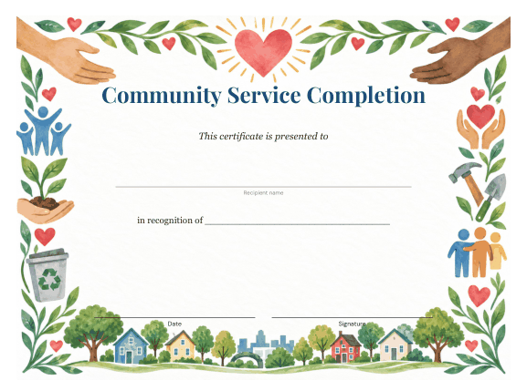 Preview of Community Service Completion Certificate