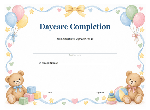 Preview of Certificate of Completion for Daycare