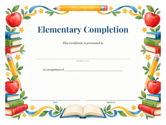 Preview of Certificate of Completion for Elementary School