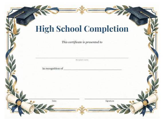 Preview of Certificate of Completion for High School