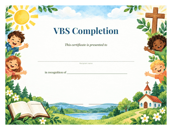 Preview of Certificate of Completion for Vacation Bible School