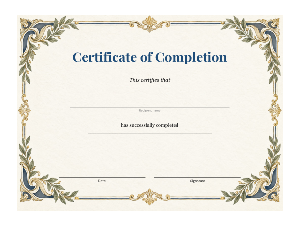 Preview of Printable Certificate of Completion