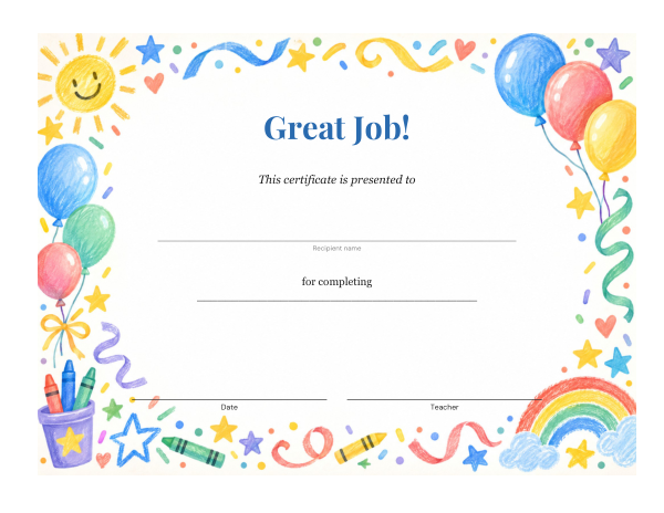 Preview of Printable Kids Certificate Template