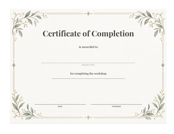 Preview of Minimal Certificate of Completion Template